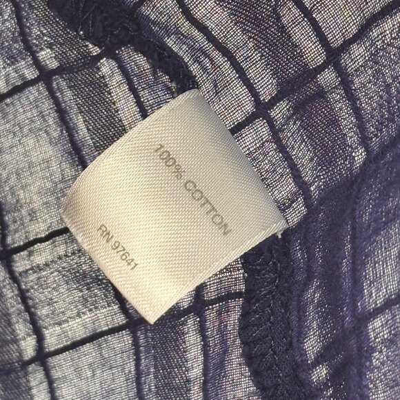 J JILL woman's blouse tunic sheer plaid ruffle hem size large cotton top blue - Picture 5 of 11